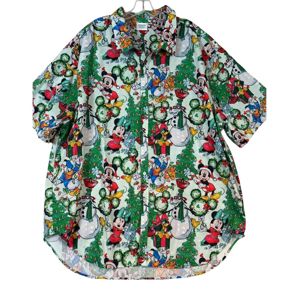 Mens 5XL Disney Christmas‎ Button Down Shirt Mickey Minnie Disneycore Hawaiian